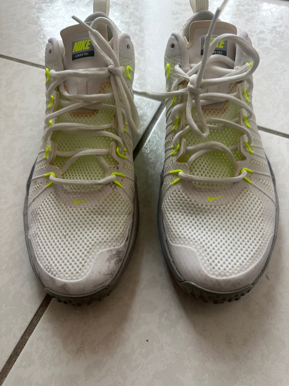 Nike White Mesh Trainers with Neon Yellow Details